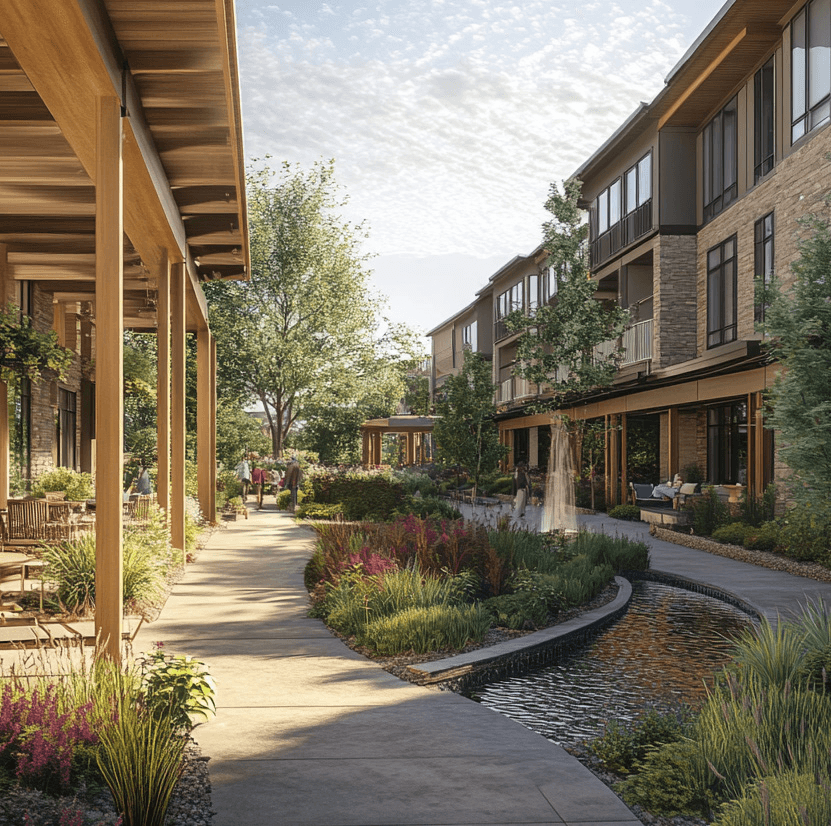 Vitality courtyard walkway with water feature